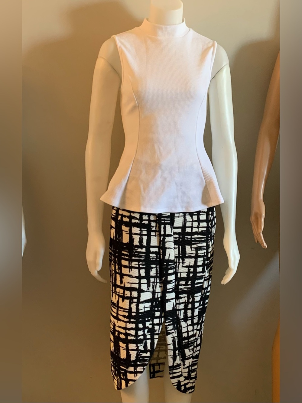 Black and White Asymmetrical Midi Pencil Skirt